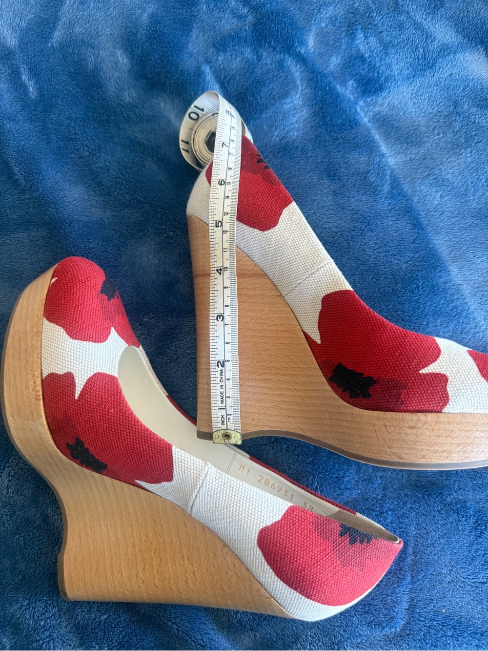 Yves Saint Laurent Red Floral Canvas Wedge Pumps
